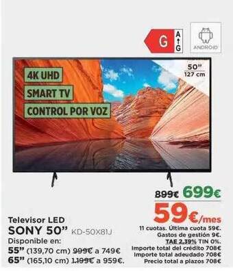 El Corte Inglés Televisor Led Sony 50 oferta