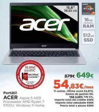 El Corte Inglés Portátil Acer oferta