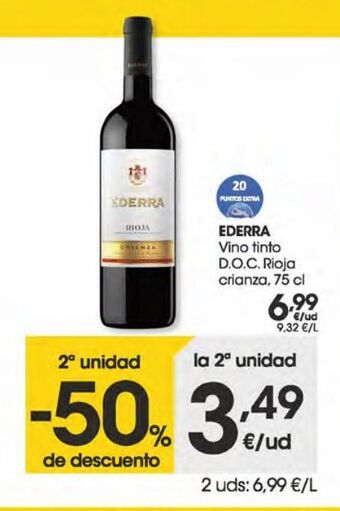 Eroski Ederra vino tinto d.o.c. rioja crianza 0,75 l oferta