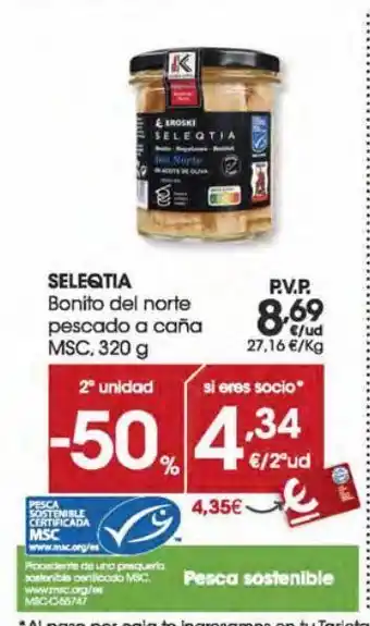 Eroski Seleqtia bonito del norte pescado a caña msc 320 g oferta