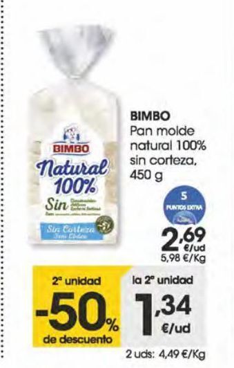 Bimbo pan molde natural 100% sin corteza 450 g