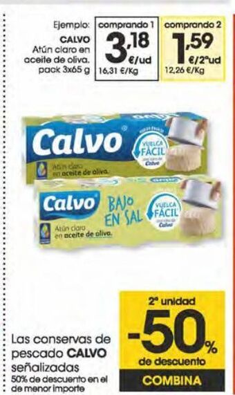 Eroski Calvo atún claro en aceite de oliva pack 3x65 g oferta