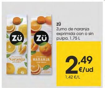 Eroski Zü zumo de naranja exprimida con pulpa 1,75 l oferta