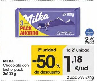 Eroski Milka chocolate con leche pack 3x100 g oferta