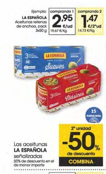 Eroski La española aceitunas rellenas de anchoa pack 3x50 g oferta