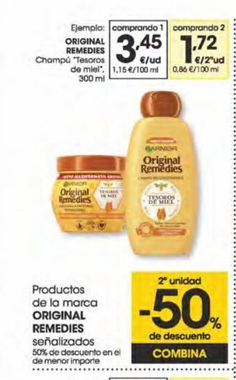Eroski Original remedies champú tesoros miel 300 ml oferta