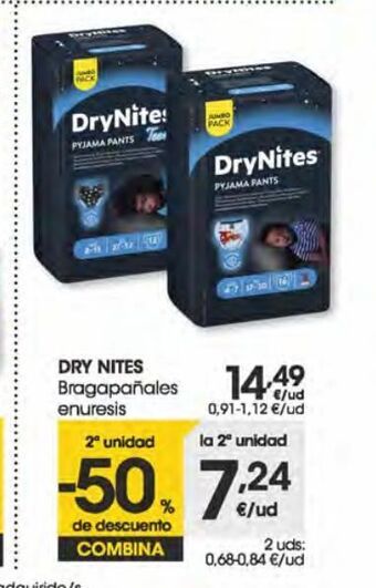 Eroski Dry nites braga noche niña 4-7 años (17-30 kg) 16 uds oferta