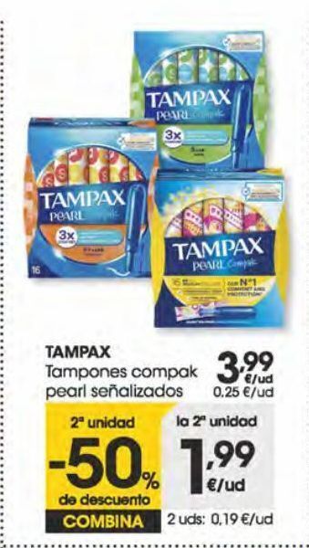 Eroski Tampax tampones compak pearl regular 16 uds oferta