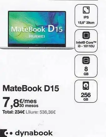 Orange Dynabook Matebook D15 oferta