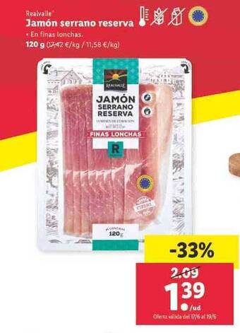 Lidl Realvalle Jamón Serrano Reserva oferta