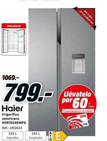 MediaMarkt Haier Frigorífico Americano Hsr3918ewpg oferta
