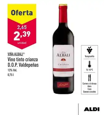 ALDI Vino tinto crianza D.O.P Valdepeñas 0,75l oferta