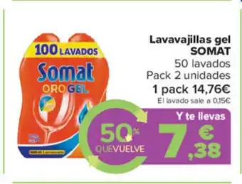 Carrefour Somat Lavavajillas gel 50 lavados Pack 2 unidades 1 pack oferta