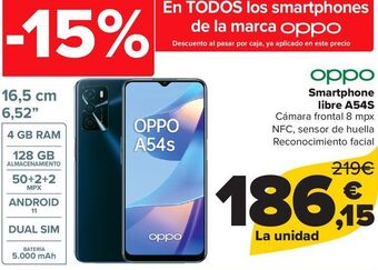 Carrefour Oppo smartphone libre a54s oferta