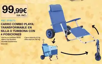 Costco Mc Sports Carro Combo Playa: Transformable En Silla O Tumbona Con 4 Posiciones oferta