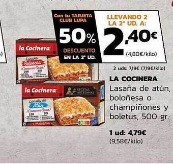 Supermercados Lupa La Cocinera Lasaña De Atún, Boloñesa O Champiñones Y Boletus oferta