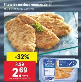 Lidl Fileta de merluza emapanado 280g oferta