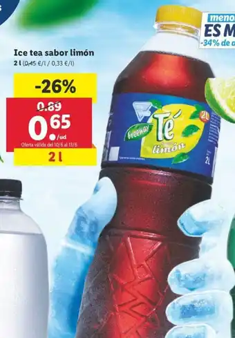 Lidl Ice tea sabor limón 2L oferta