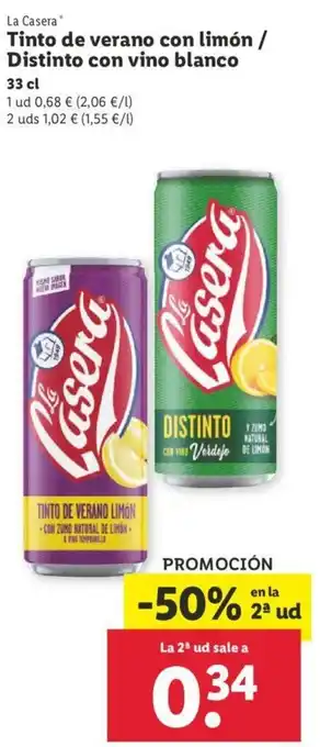 Lidl Tinto de verano con limón/Distinto con vino blanco 33cl oferta