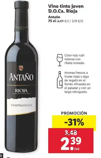 Lidl Vino tinto joven D.O.C Ca. Rioja 75cl oferta