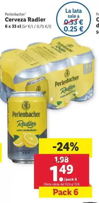 Lidl Cerveza Radler 6 x 33cl oferta