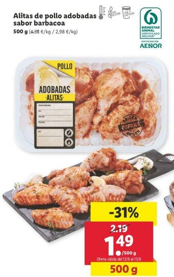 Lidl Alitas de pollo adobadas sabor barbacoa 500g oferta