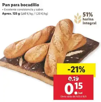 Lidl Pan para bocadillo 125g oferta