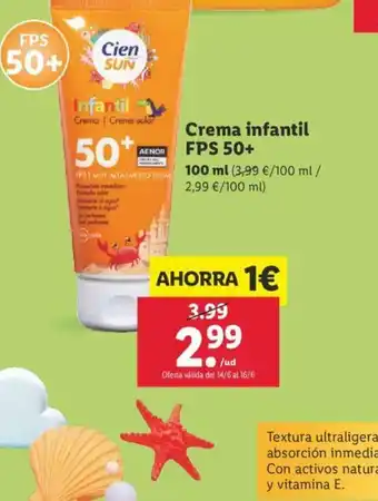 Lidl Crema infantil FPS 50+ 100ml oferta