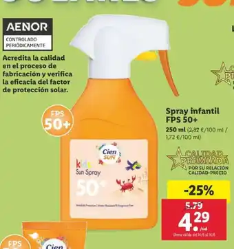 Lidl Spray infantil FPS 50+ 250ml oferta