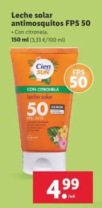 Lidl Leche solar antimosquitos FPS 50 150ml oferta