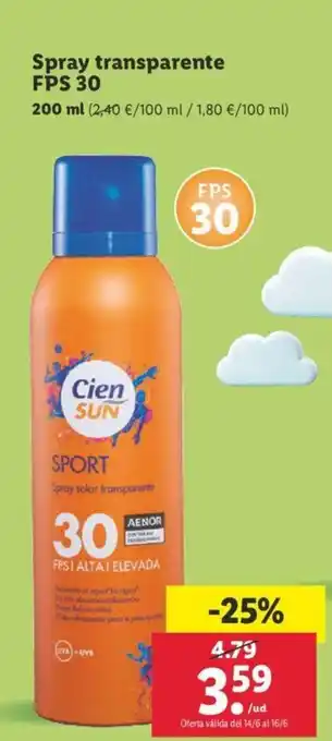 Lidl Spray Transparente FPS 30 200ml oferta