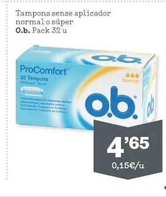 Sorli Tampons Sense Aplicador Normal O Súper O.b oferta