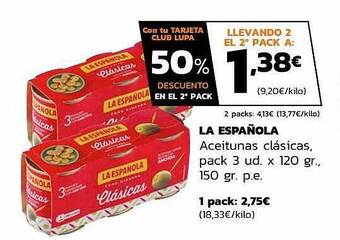 Supermercados Lupa La Española Aceitunas Clásicas oferta