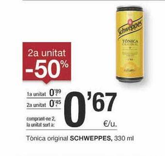 BonpreuEsclat 2a Unitat -50% Tònica Original Schweppes oferta
