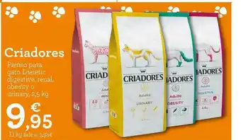 TiendAnimal Criadores Pienso Para Gato Dietetic digestive, renal, obesity o urinary, 2.5kg oferta