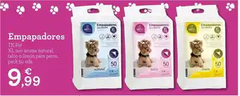 TiendAnimal Empapadores Tk Pet XL con aroma natural, talco o limón para perro, pack 50uds. oferta