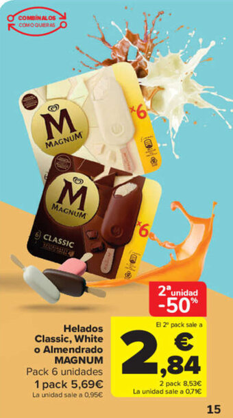 Carrefour Magnum Helados Classic, White o Almendrado Pack 6 unidades oferta