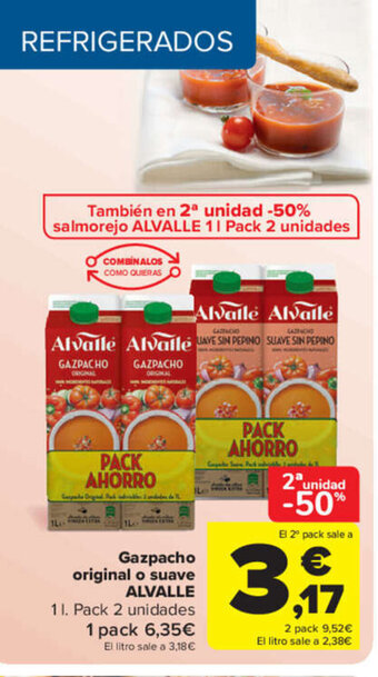 Carrefour Alvalle Gazpacho original o suave 1 L Pack 2 unidades oferta