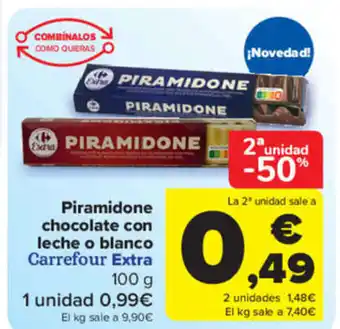 Carrefour Piramidone chocolate con leche o blanco Carrefour Extra 100g oferta