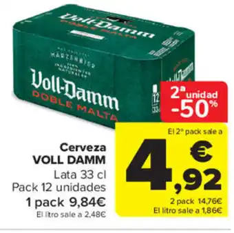 Carrefour Cerveza Voll Damm Lata 33 cl Pack 12 unidades oferta