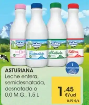 Eroski Asturiana Leche entera,semidesnatada,desnatada o 0,0 M.G 1,5 L oferta