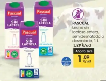 Eroski Pascual Leche sin lactosa entera,semidesnatada o desnatada 1 L oferta