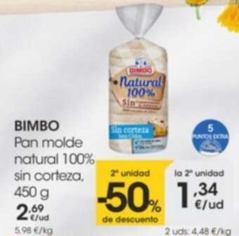 Eroski Bimbo Pan molde natural 100% sin corteza 450 g oferta