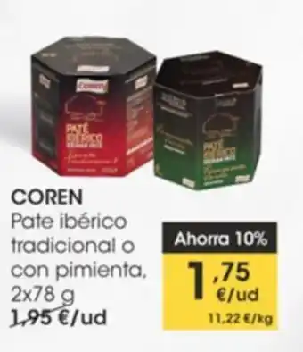Eroski Coren Pate ibérico tradicional o con pimienta 2 x 78 g oferta