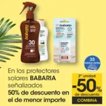 Eroski Babaria En Los Protectores Solares Señalizados 50% de descuento En El de Menor Importe oferta