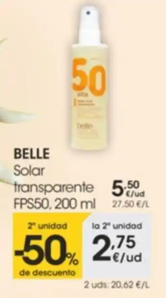 Eroski Belle Solar Transparente FPS50, 200 ml oferta
