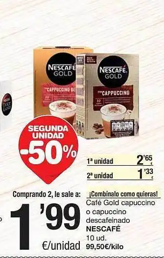 SPAR Fragadis Café Gold Capuccino O Capuccino Descafeinado Nescafé oferta