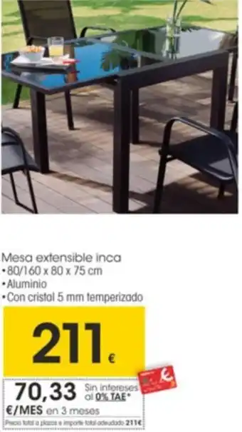 Eroski Mesa Extensible Inca 80/160 x 80 x 75 cm oferta