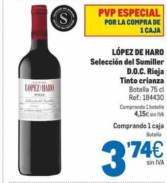 Makro López De Haro Selección Del Sumiller D.o.c Rioja Tinto Crianza oferta