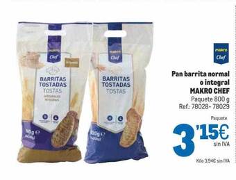 Makro Pan Barrita Normal O Integral Makro Chef oferta